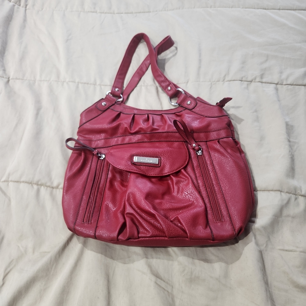 Red leather shoulder purse